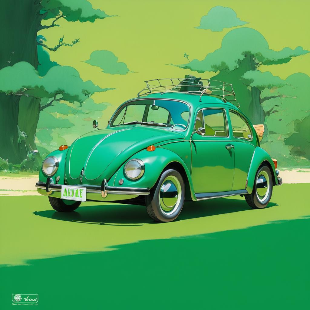 Vibrant Volkswagen Beetle in Comic Style