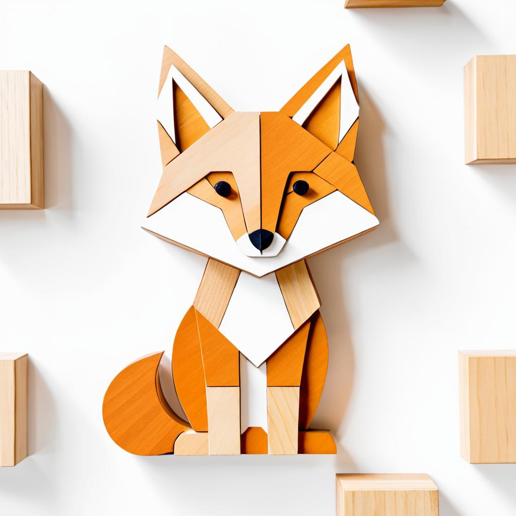 Wooden Block Fox on White Background