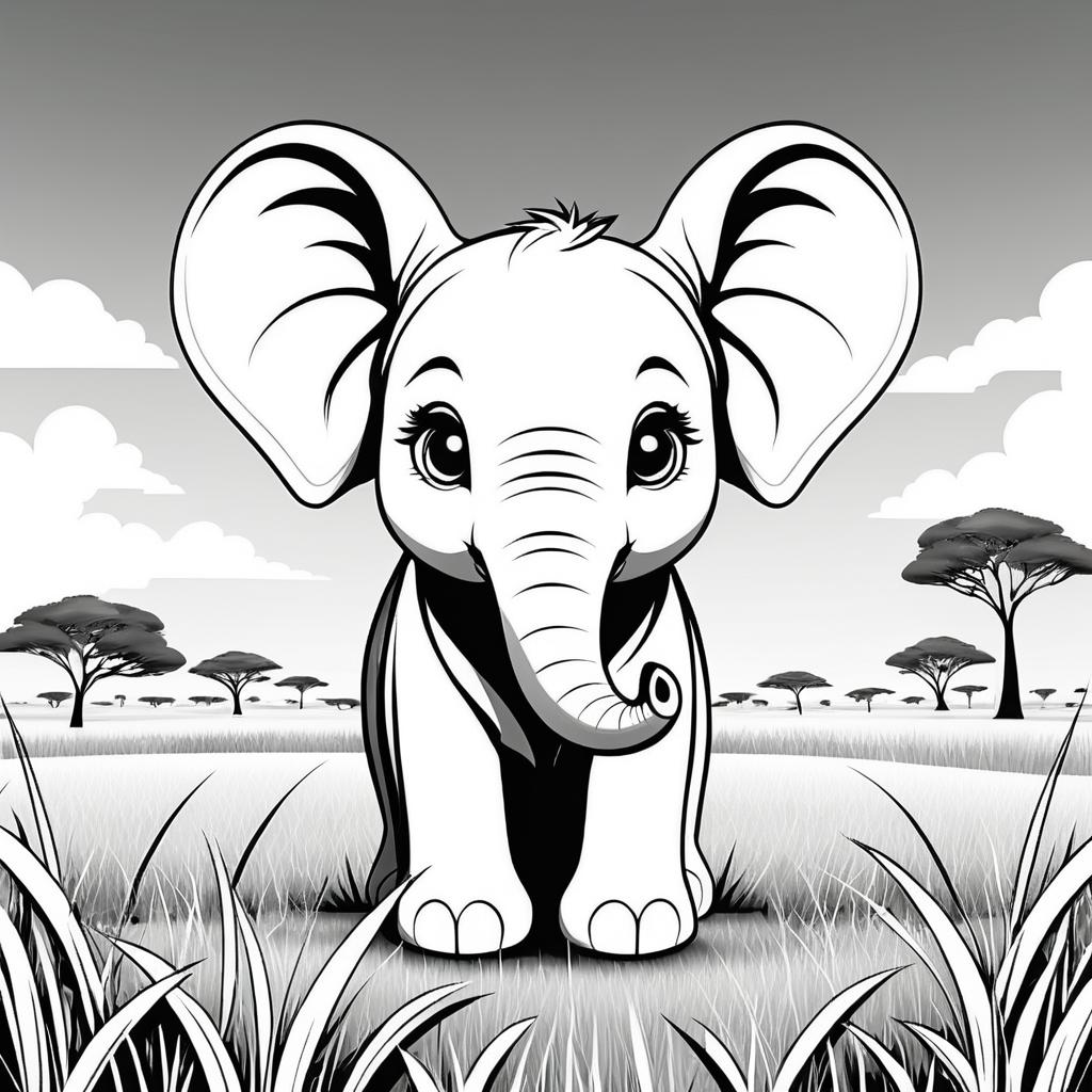 Adorable Cartoon Elephant Coloring Page