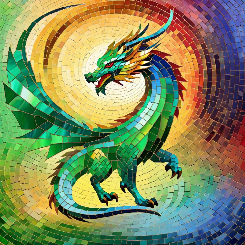 Majestic Dragon in Colorful Mosaic Style