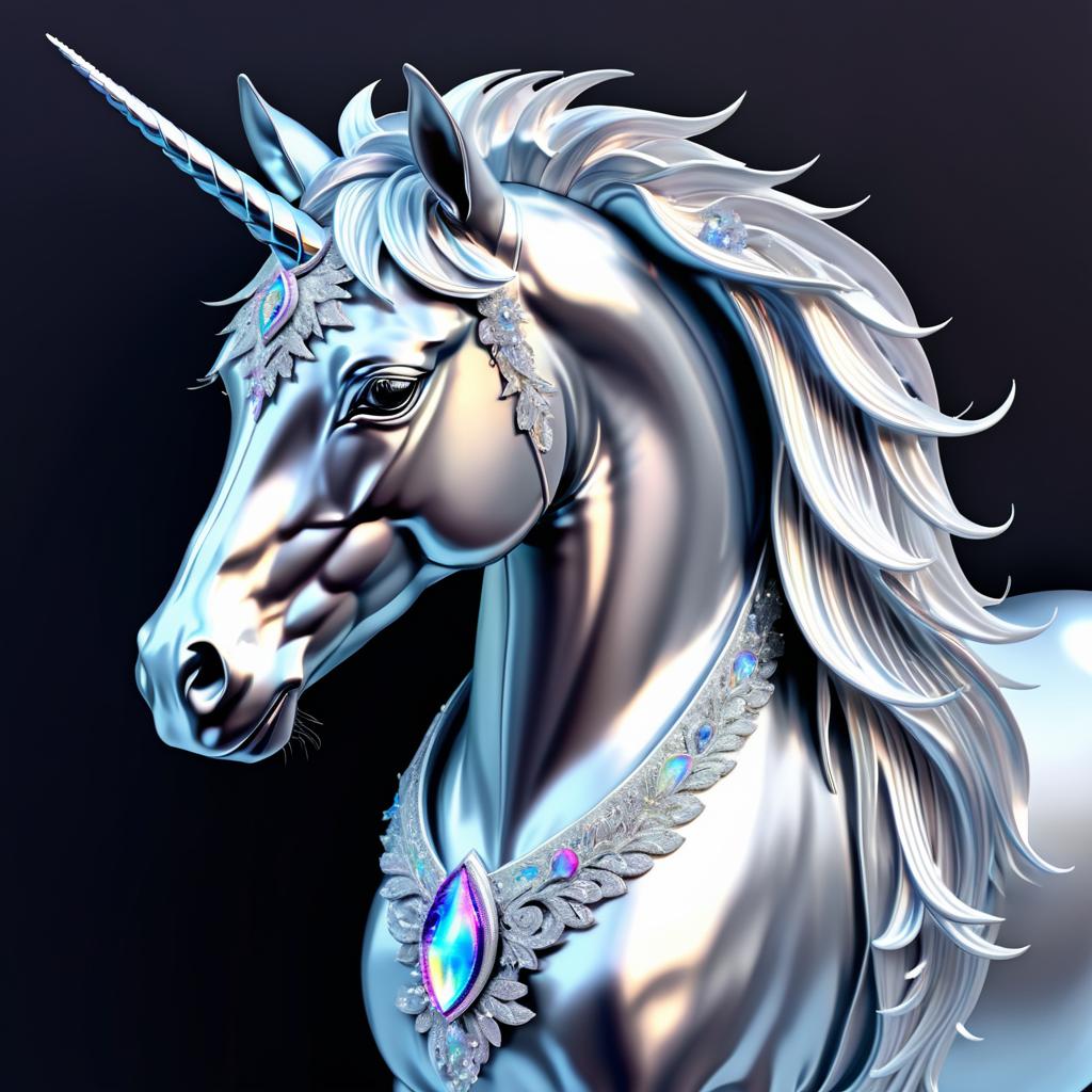 Mystical Silver Unicorn Portrait Art