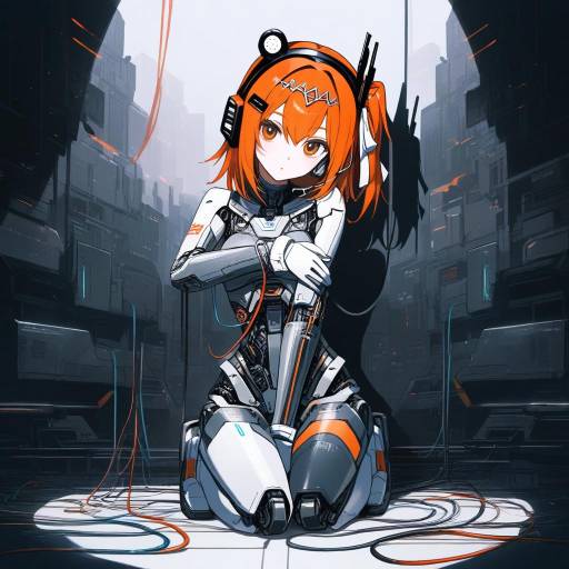 Futuristic Robot Girl in Cityscape