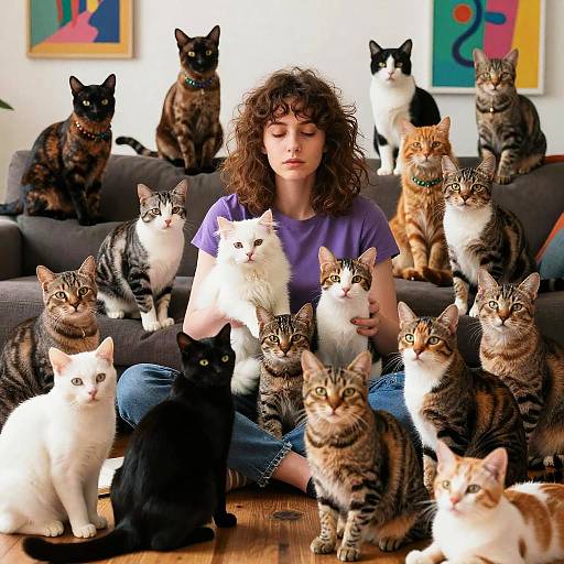 Young Woman with Energetic Psychedelic Cats