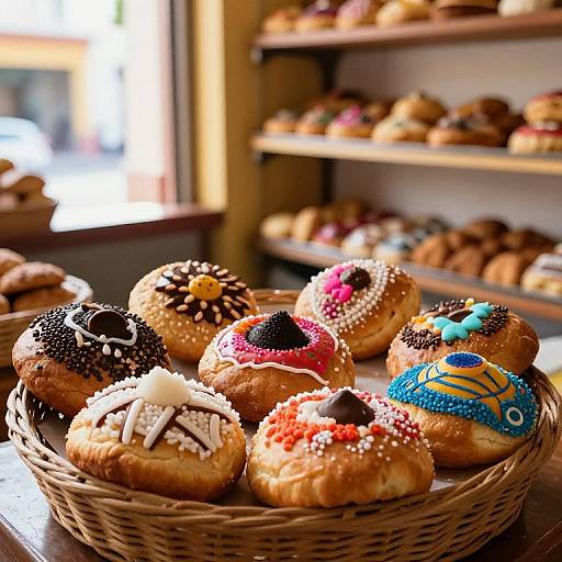 Colorful Conchas Basket in Bakery