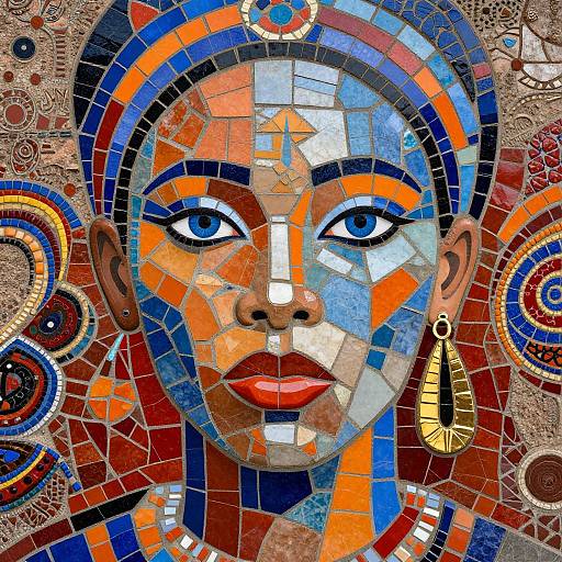 Vibrant Geometric Mosaic Woman Portrait