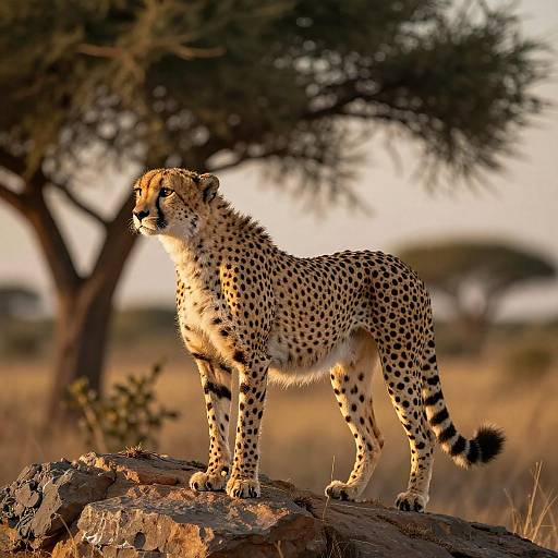 Cheetah at Sunset on Rocky Outcrop