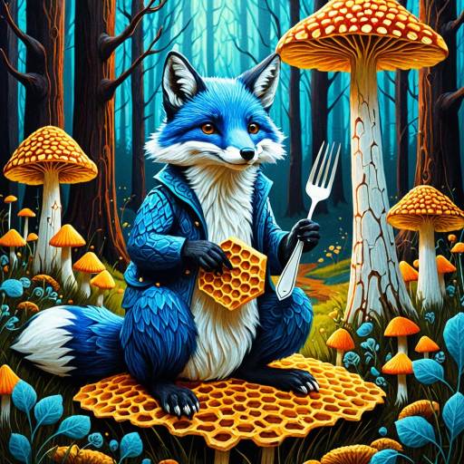 Whimsical Blue Fox in Enchanted Forest Whimsical Blue Fox in Enchanted Forest