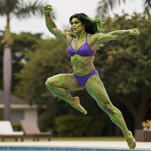 Woman in Purple Bikini Posing as She-Hulk