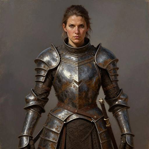 Muscular Woman in Rusty Medieval Armor
