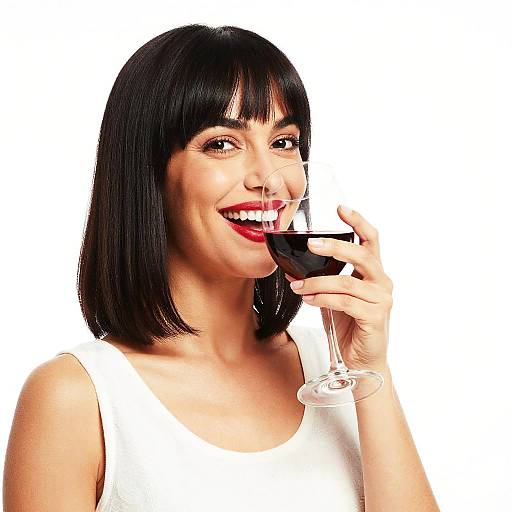 Joyful Woman Drinking Red Wine