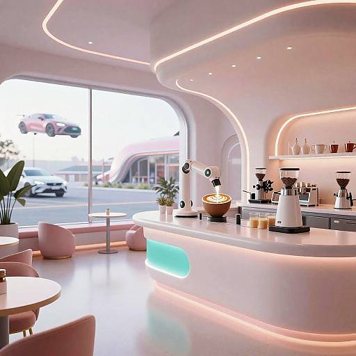 Futuristic Minimalist Cafe Interior