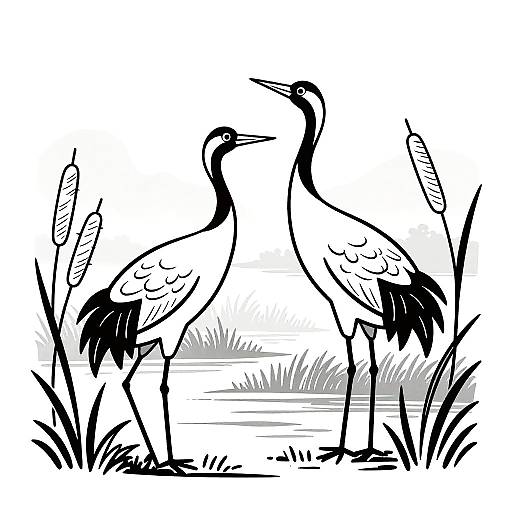 Minimalist Linocut Marsh Scene