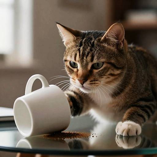 Guilty Cat Knocking Over Coffee Mug
