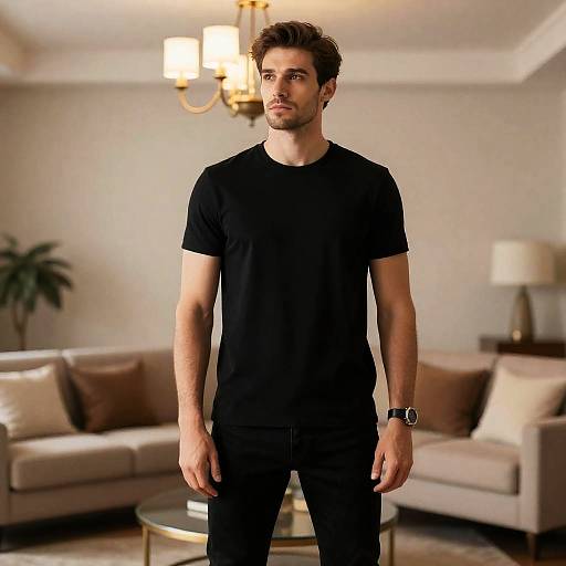 Man in Black Casual T-Shirt in Living Room