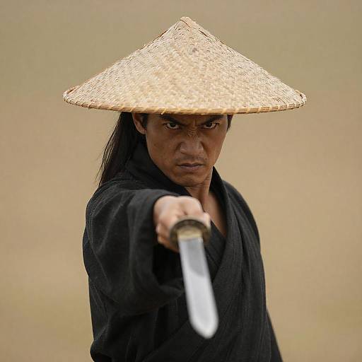 Intense Asian Warrior Portrait in Nature