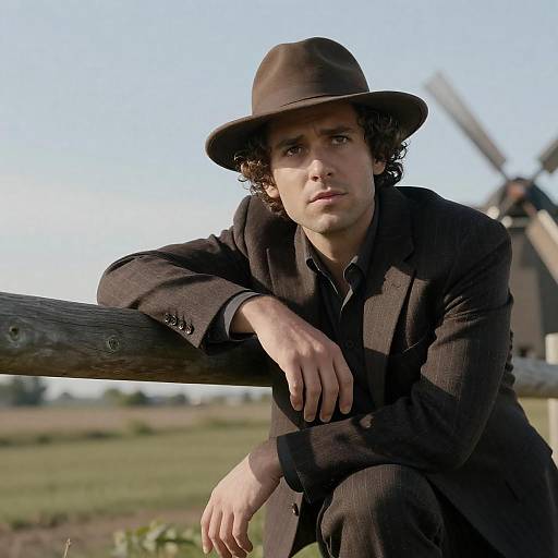 Curly Haired Man in Rural Setting
