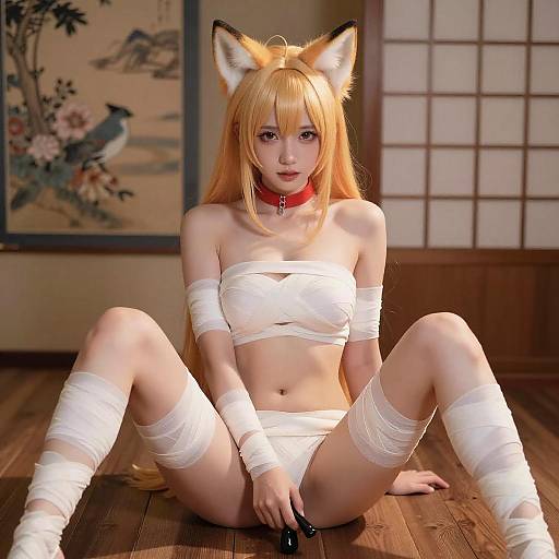 Anime Fox-Eared Woman in Traditional Setting