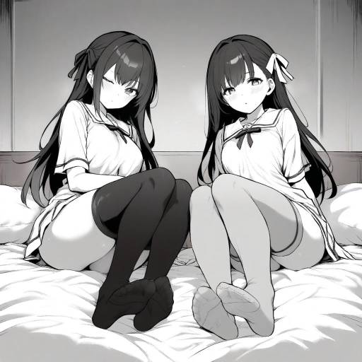 Monochrome Sisters in Thigh Highs