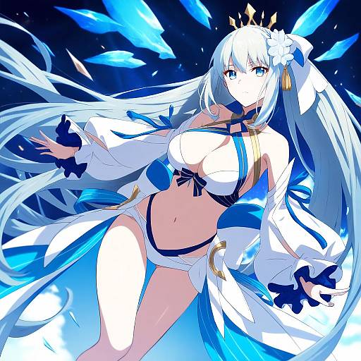 Illustration of Morgan le fay (water princess) (fate), fate/grand order in the style of Yoshida keiji