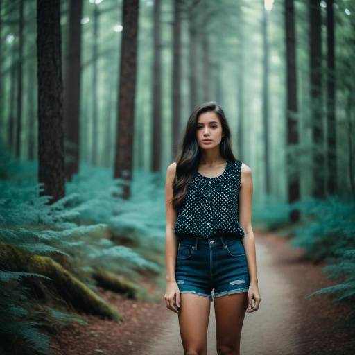 Young Woman Standing in Forest Trail
