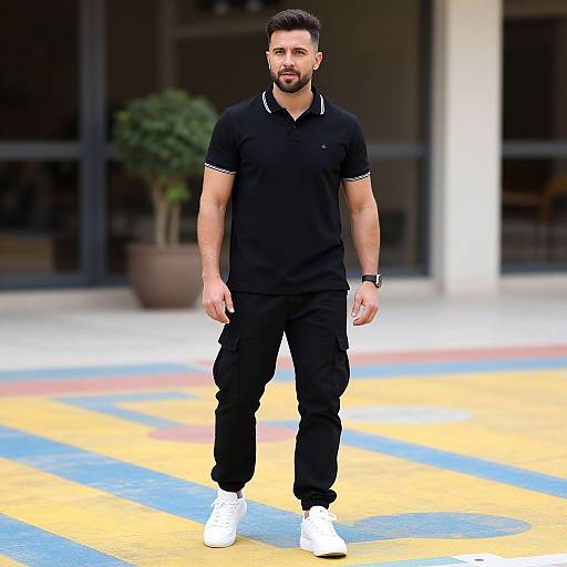 Confident Man Outdoors on Colorful Pavement