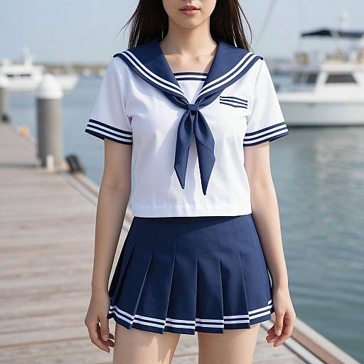 Woman in Sailor Costume on Pier