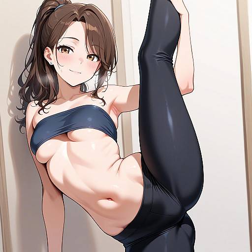 Mature Woman in High Ponytail Yoga Pose