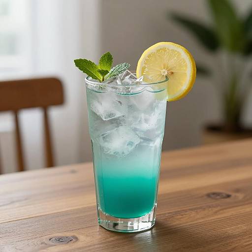 Refreshing Blue-Green Drink on Wooden Table