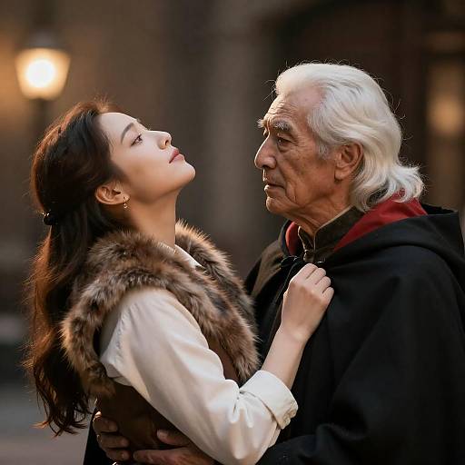 Intense Encounter: Old Man and Young Woman