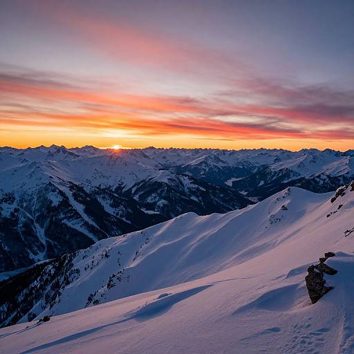 Winter Sunset Over Snowy Mountains