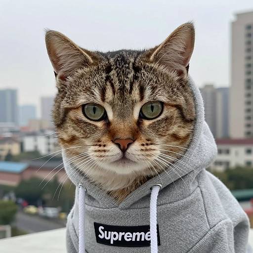 Cat in Supreme Hoodie Urban Style