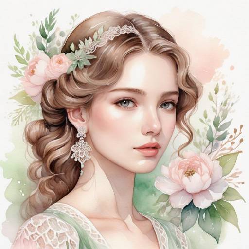 Delicate Young Woman in Watercolor Elegance