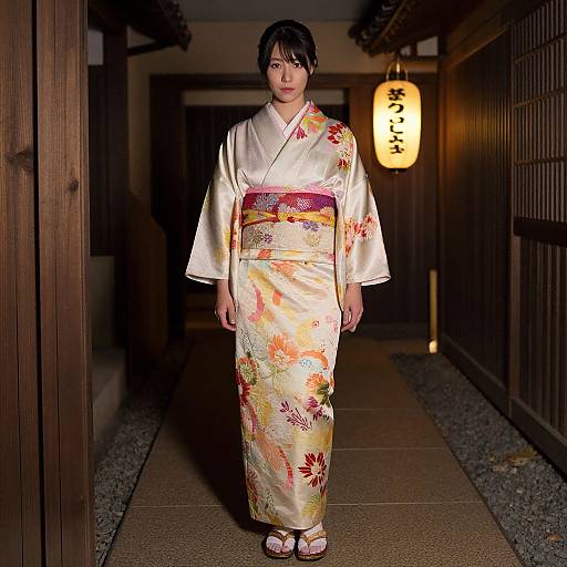 Woman in Silk Kimono with Lantern