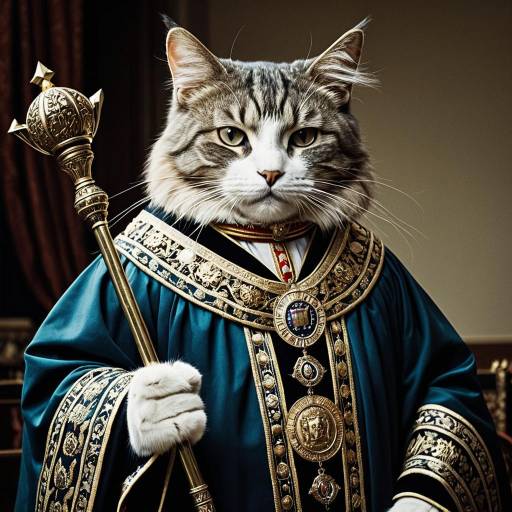 Anthropomorphic Cat in Ceremonial Robe with Scepter