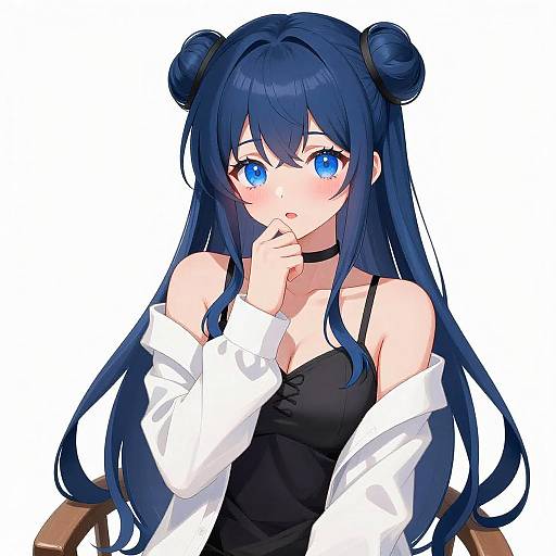 Anime Portrait of Blue-Haired Woman