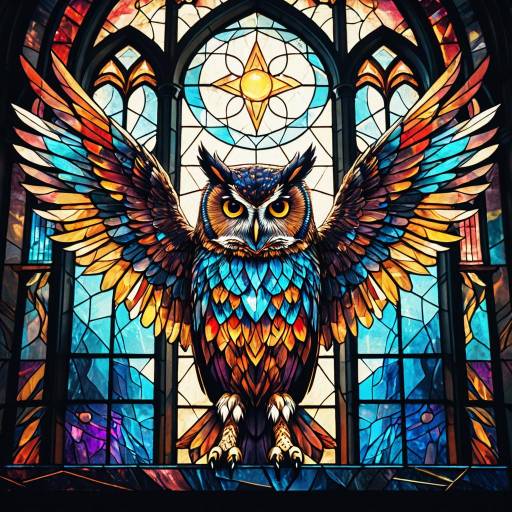 Surreal Owl with Stained Glass Wings