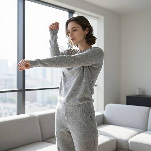 Graceful Woman in Minimalist Living Room