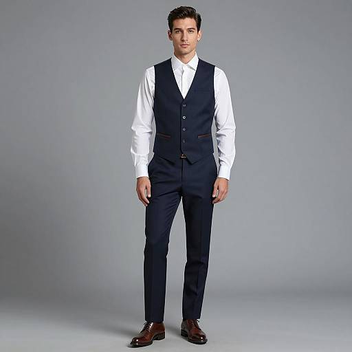 Man in Dark Blue Suit Vest and White Shirt