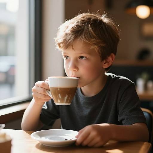 Thoughtful Boy in Cozy Café Morning
