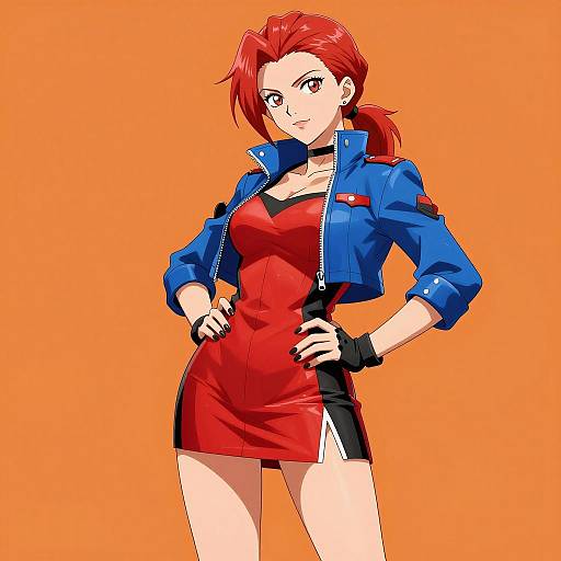 Dynamic Anime Woman in Vibrant Outfit