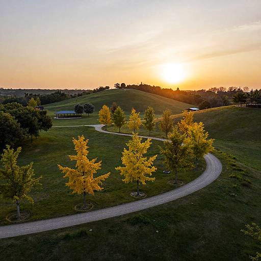 Sunlit Aerial Park at Sunset