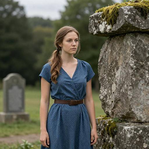 Woman by Moss-Covered Stone Ruin