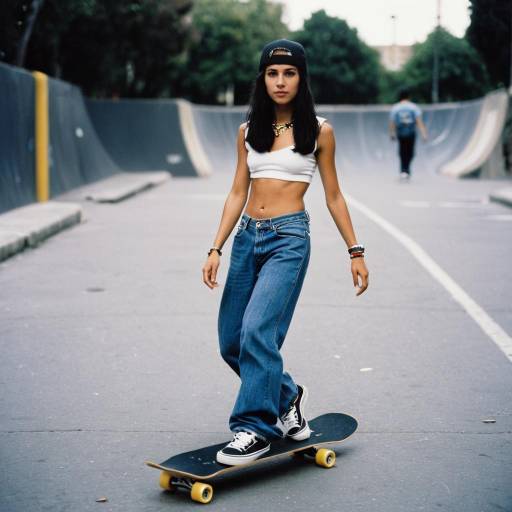 Young woman skateboarding in urban skatepark