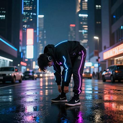 Cyberpunk Character in Neon Pose