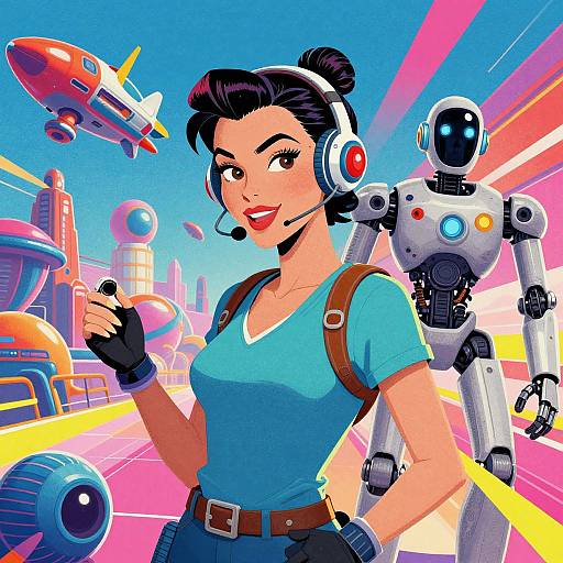 Futuristic Sci-Fi Woman and Robot