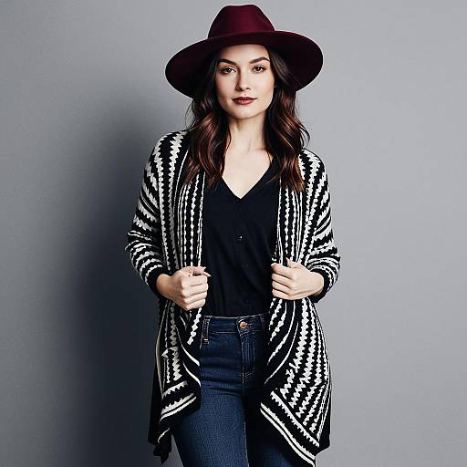 Casual Chic Woman in Geometric Cardigan