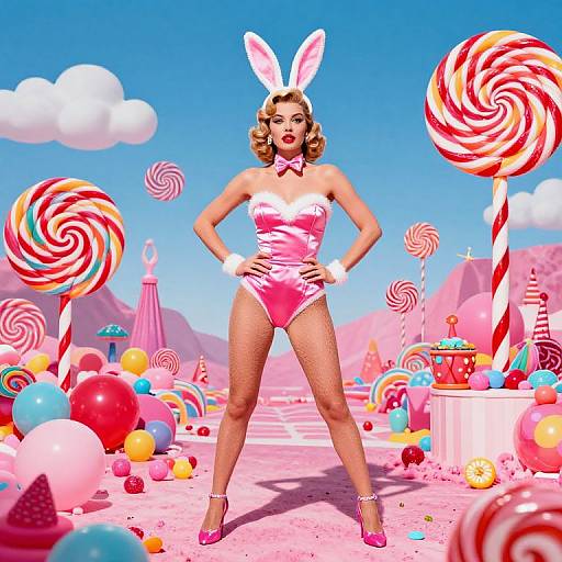 60s Pin-Up Bunny in Candyland