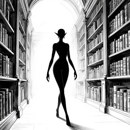 Curvaceous Elf in Ancient Library