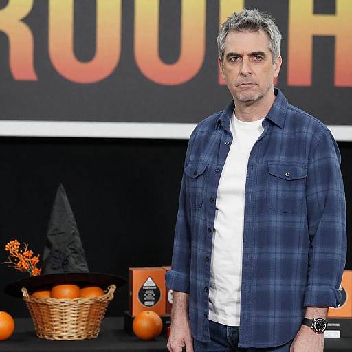 Middle-Aged Man in Blue Plaid Shirt