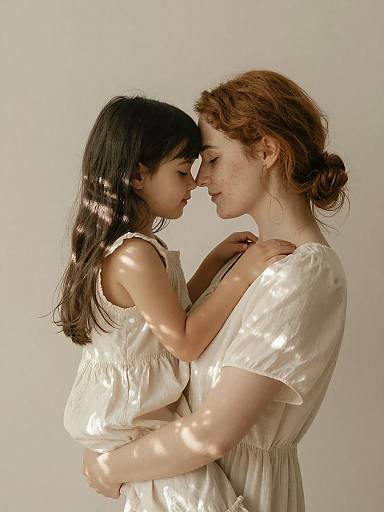 Sunlit Mother and Daughter Embrace